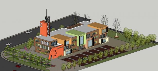 Sketchup学校模型|多层幼儿园学校，现代风格，教育建筑