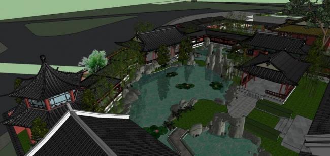 Sketchup古建筑模型|中式园林，景观