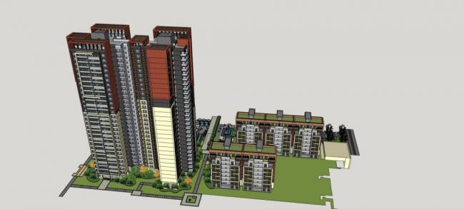 Sketchup住宅模型|高层住宅小区，居住建筑，现代风格