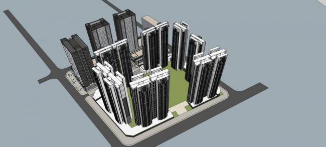 Sketchup综合体模型|万达某商业综合体，高层办公，住宅，现代风格