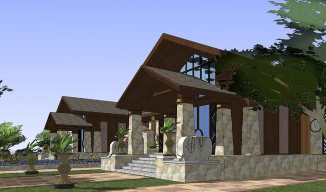 Sketchup商业模型|多层售楼处，东南亚风格