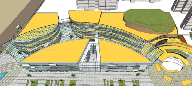Sketchup商业模型|多层购物中心，下沉商业街，现代风格