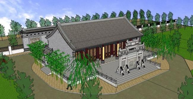 Sketchup古建筑模型|古建祠堂，中式风格