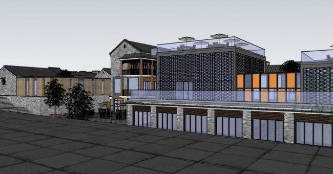 Sketchup商业模型|多层沿河商业街，古建，中式风格