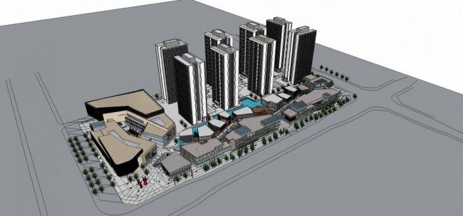 Sketchup综合体模型|江津双福商业综合体，高层办公，住宅，现代风格