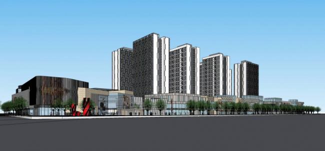 Sketchup综合体模型|江津双福商业综合体，高层办公，住宅，现代风格