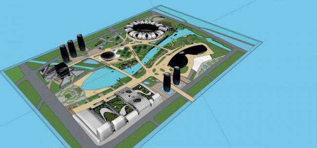 Sketchup体育馆模型|多层奥体中心，体育建筑，现代风格