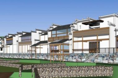 Sketchup酒店模型|徽派湖边休闲度假村，多层酒店，中式风格-BIM建筑网