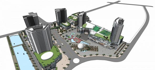Sketchup综合体模型|高层城市商业综合体，办公写字楼，现代风格