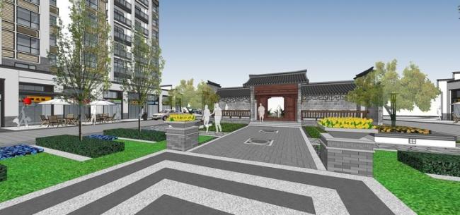 Sketchup住宅模型|高层住宅小区，中式风格，居住建筑