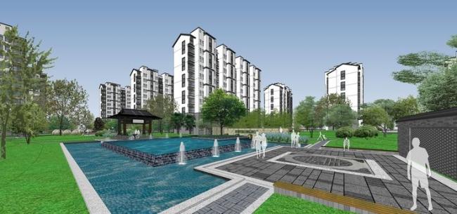 Sketchup住宅模型|高层住宅小区，中式风格，居住建筑