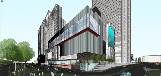 Sketchup综合体模型|超高层商业综合体，办公写字楼，现代风格