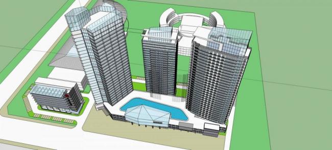 Sketchup综合体模型|城市商业综合体，高层办公楼，现代风格