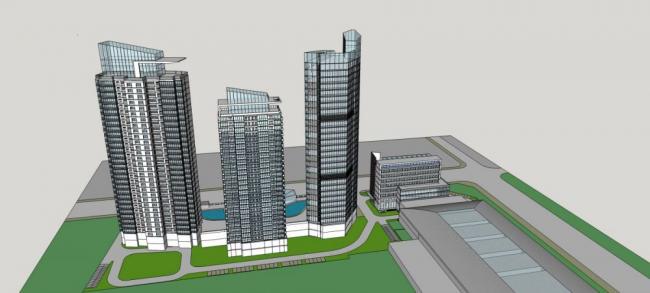Sketchup综合体模型|城市商业综合体，高层办公楼，现代风格