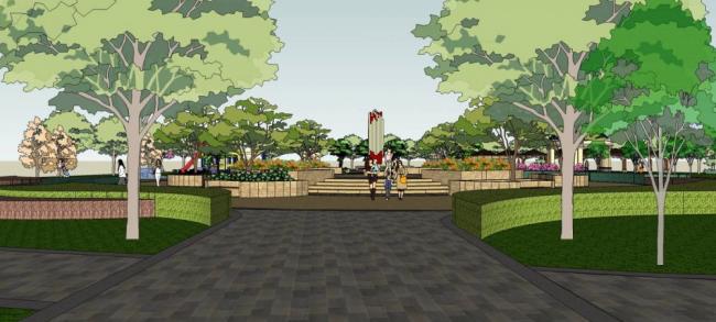 Sketchup景观模型|公园景观，树池，喷水池，现代风格