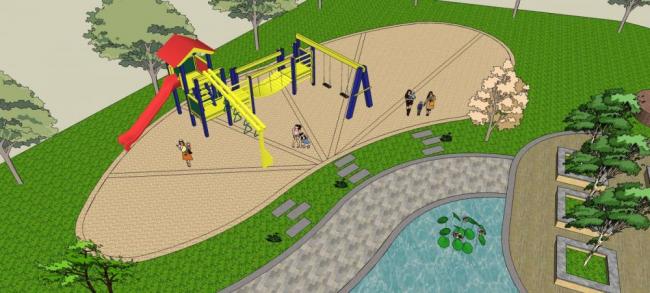 Sketchup景观模型|公园景观，树池，喷水池，现代风格