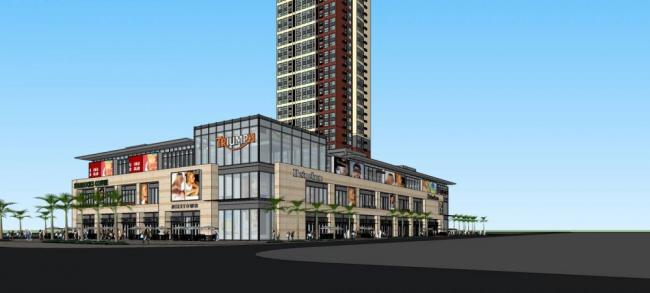 Sketchup综合体模型|东莞万科商业综合体，多层高层混合，高层住宅，现代风格，底层商业