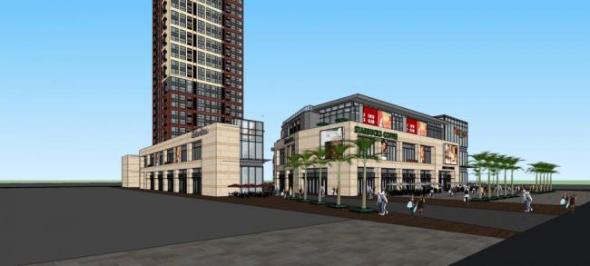 Sketchup综合体模型|东莞万科商业综合体，多层高层混合，高层住宅，现代风格，底层商业