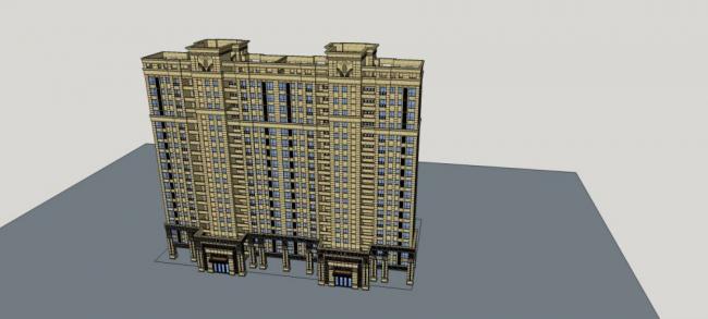 Sketchup住宅模型|高层住宅楼，居住建筑，新古典风格