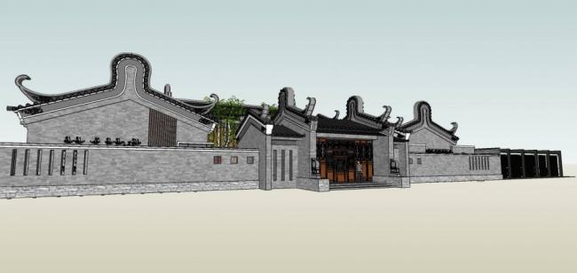 Sketchup商业模型|多层会所，商业建筑，中式风格