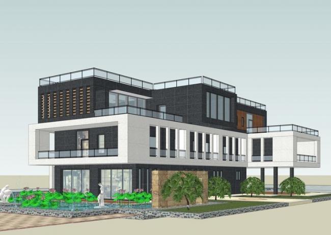 Sketchup商业模型|多层私人会所，商业建筑，现代风格