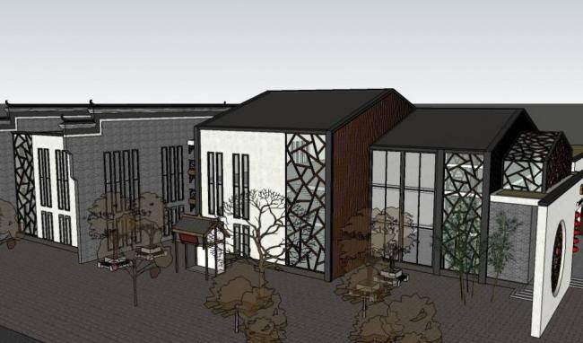 Sketchup文化模型|徽派旅游接待中心，中式风格