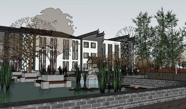 Sketchup文化模型|徽派旅游接待中心，中式风格