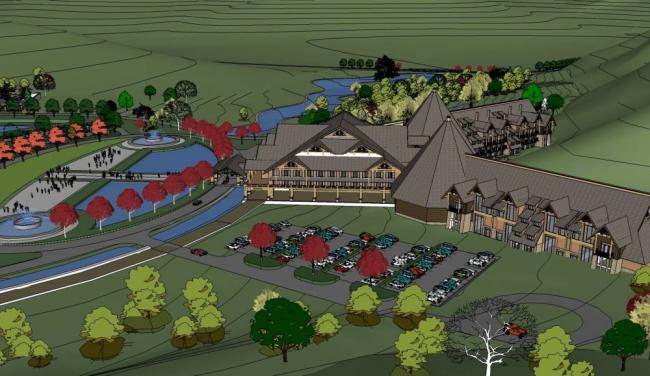 Sketchup酒店模型|多层内蒙古温泉度假酒店，中式风格