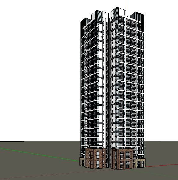 Sketchup住宅模型|高层住宅，蝶形户型，现代风格，居住建筑