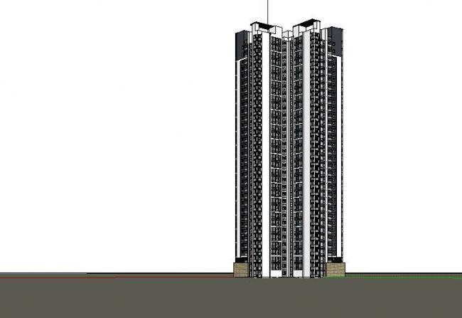 Sketchup住宅模型|高层住宅，蝶形户型，现代风格，居住建筑