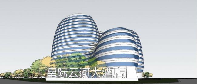 Sketchup酒店模型|星级云河，多层高层混合酒店，现代风格