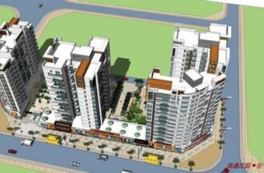 Sketchup住宅模型|高层住宅小区,居住建筑,底层商业,现代风格-BIM建筑网