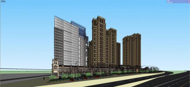 Sketchup住宅模型|高层公寓，住宅小区，简欧，底层商业，居住建筑，新古典风格