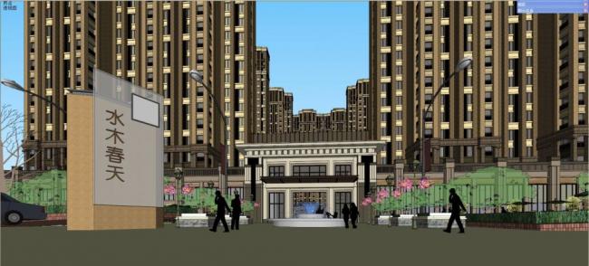 Sketchup住宅模型|高层公寓，住宅小区，简欧，底层商业，居住建筑，新古典风格