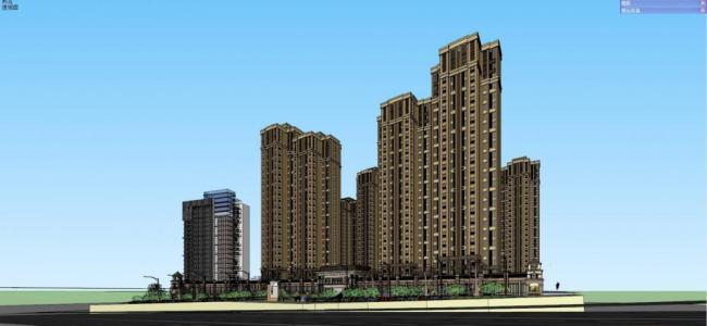Sketchup住宅模型|高层公寓，住宅小区，简欧，底层商业，居住建筑，新古典风格