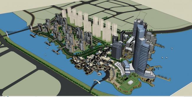 Sketchup综合体模型|超高层城市商业综合体，高层住宅，现代风格，滨水景观