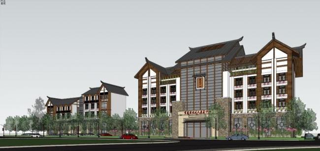 Sketchup医院模型|多层康复中心，医院医疗建筑，中式风格