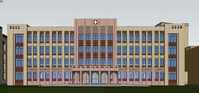 Sketchup医院模型|多层医院，新疆伊斯兰风格，医疗建筑