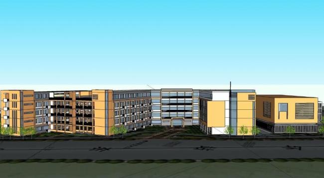 Sketchup学校模型|多层学校教学楼，中小学，教育建筑，现代风格