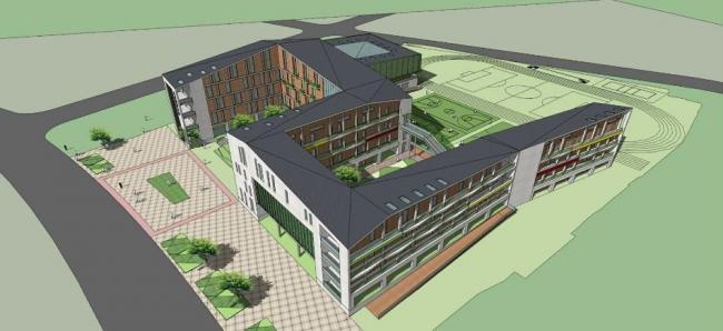 Sketchup学校模型|多层学校教学楼，中小学，教育建筑，新中式风格