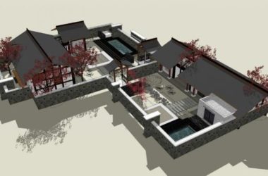 Sketchup商业模型|商业会所，中式风格，院落，景观设计-BIM建筑网