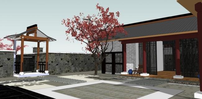 Sketchup商业模型|商业会所，中式风格，院落，景观设计