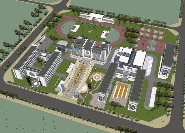 Sketchup学校模型|多层中小学学校，教学楼，教育建筑，中式风格