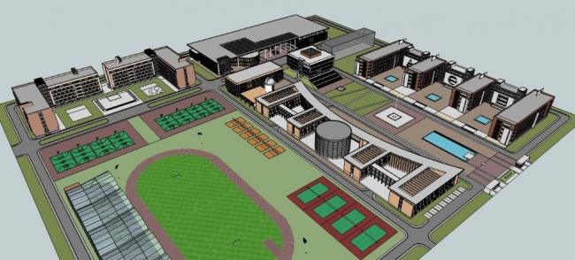 Sketchup学校模型|多层中小学学校，教学楼，教育建筑，现代风格