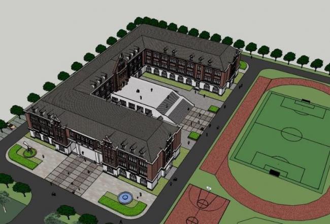 Sketchup学校模型|多层中小学学校，教学楼，教育建筑，英式古典风格