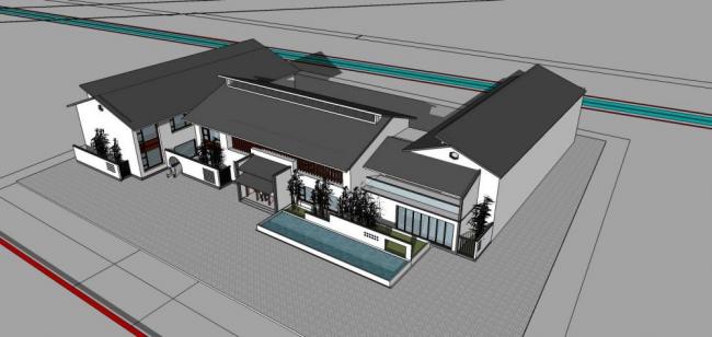 Sketchup商业模型|多层会所，商业建筑，中式风格