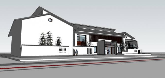 Sketchup商业模型|多层会所，商业建筑，中式风格