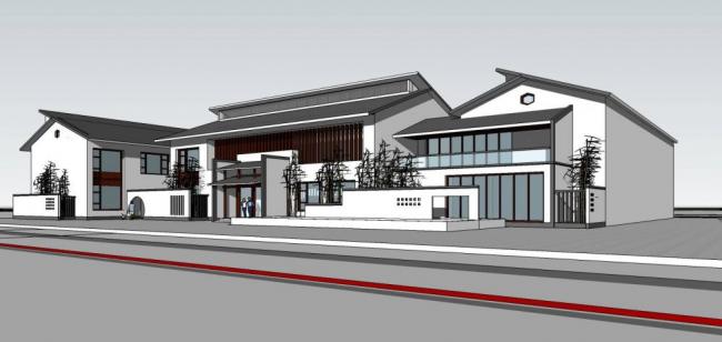 Sketchup商业模型|多层会所，商业建筑，中式风格