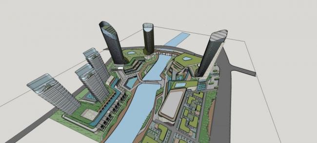 Sketchup综合体模型|青岛张村，超高层商业综合体，办公写字楼，现代风格