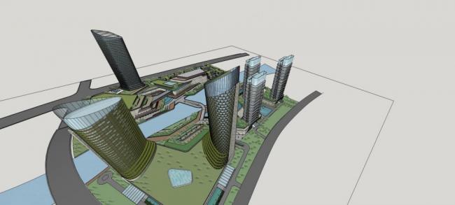 Sketchup综合体模型|青岛张村，超高层商业综合体，办公写字楼，现代风格